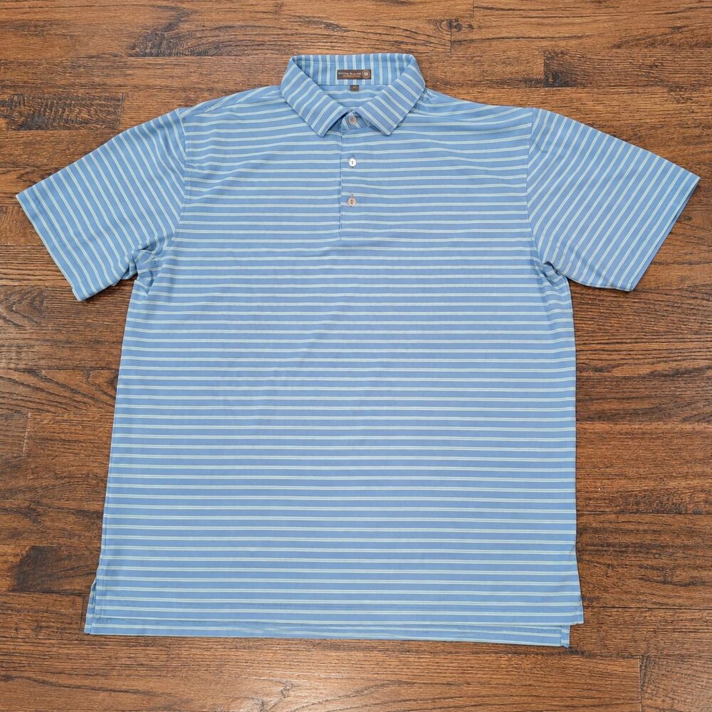 Peter Millar Summer Comfort Blue Green Striped Polo Shirt Men's Size XL